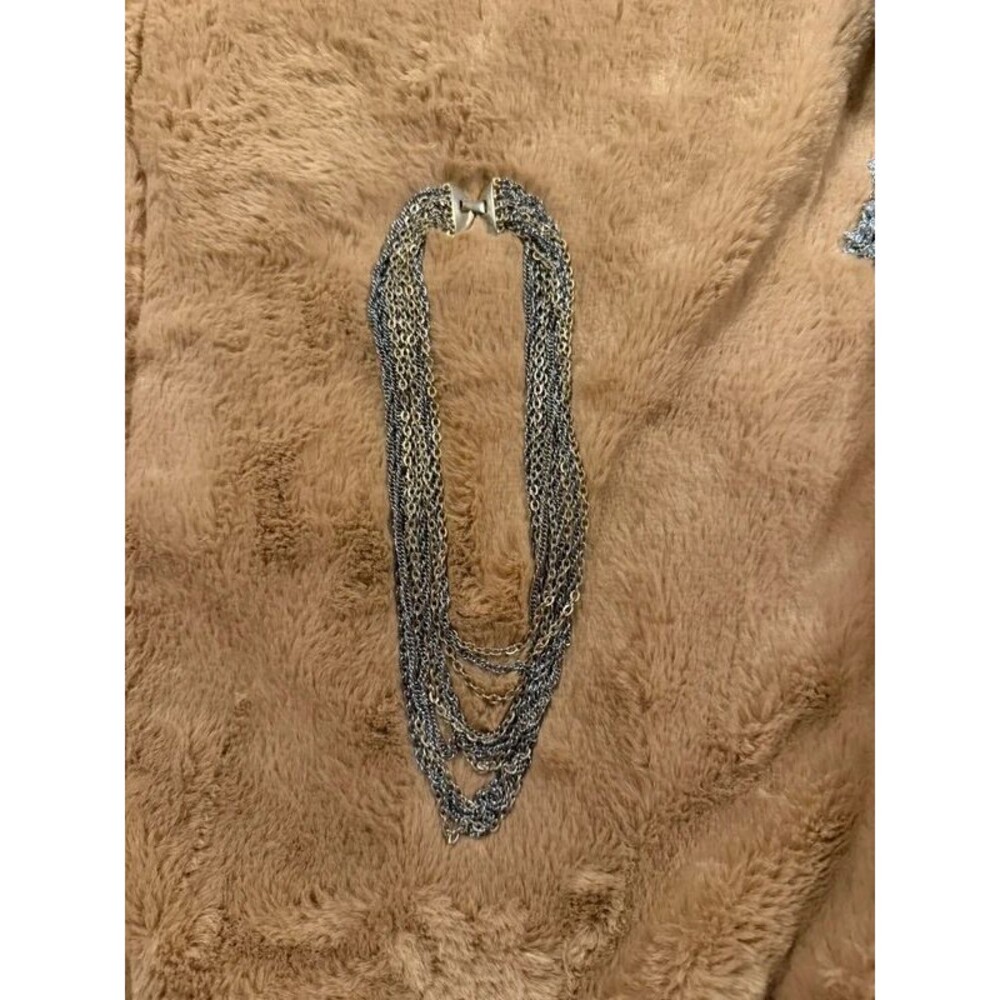 Vintage Multi-Strand Liquid Chain Statement Necklace – Mixed Metal Silver & Gold